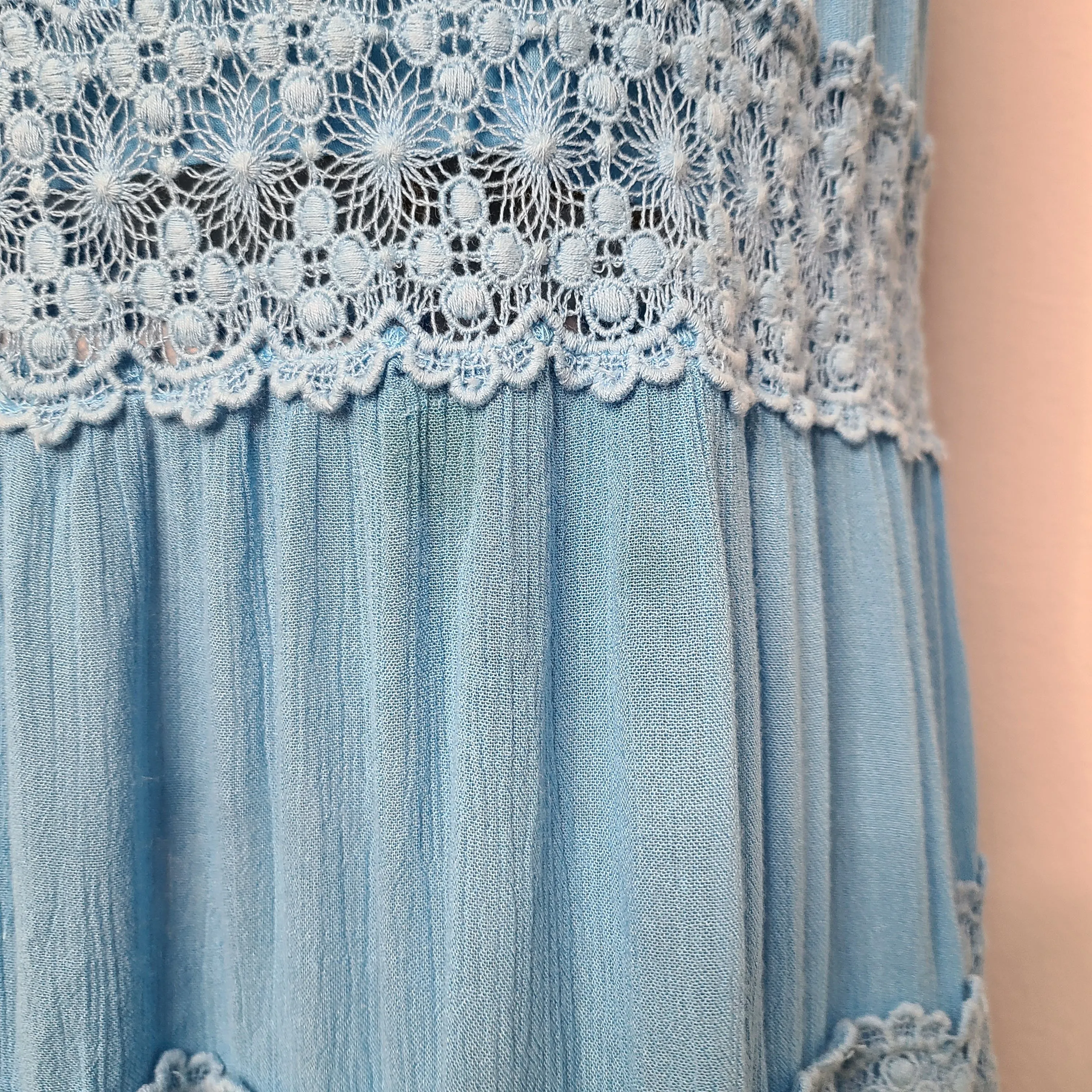 00's Blue Gauze Strapless Maxi Dress by Moda Intl