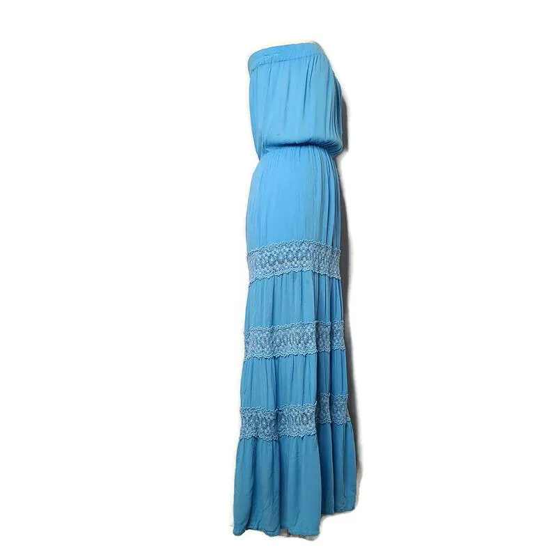 00's Blue Gauze Strapless Maxi Dress by Moda Intl