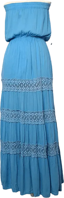 00's Blue Gauze Strapless Maxi Dress by Moda Intl