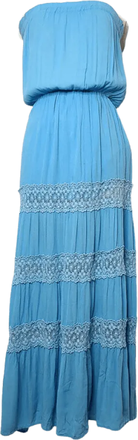 00's Blue Gauze Strapless Maxi Dress by Moda Intl