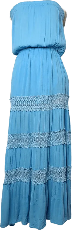00's Blue Gauze Strapless Maxi Dress by Moda Intl