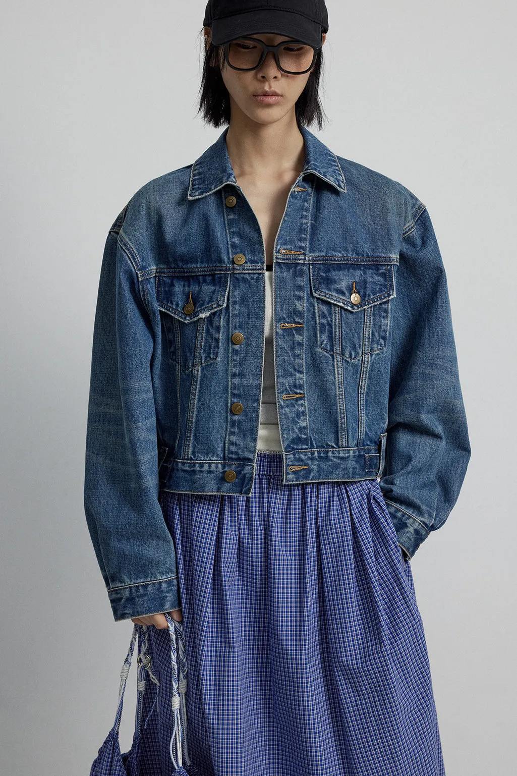 100% cotton retro cropped denim jacket | 2 color