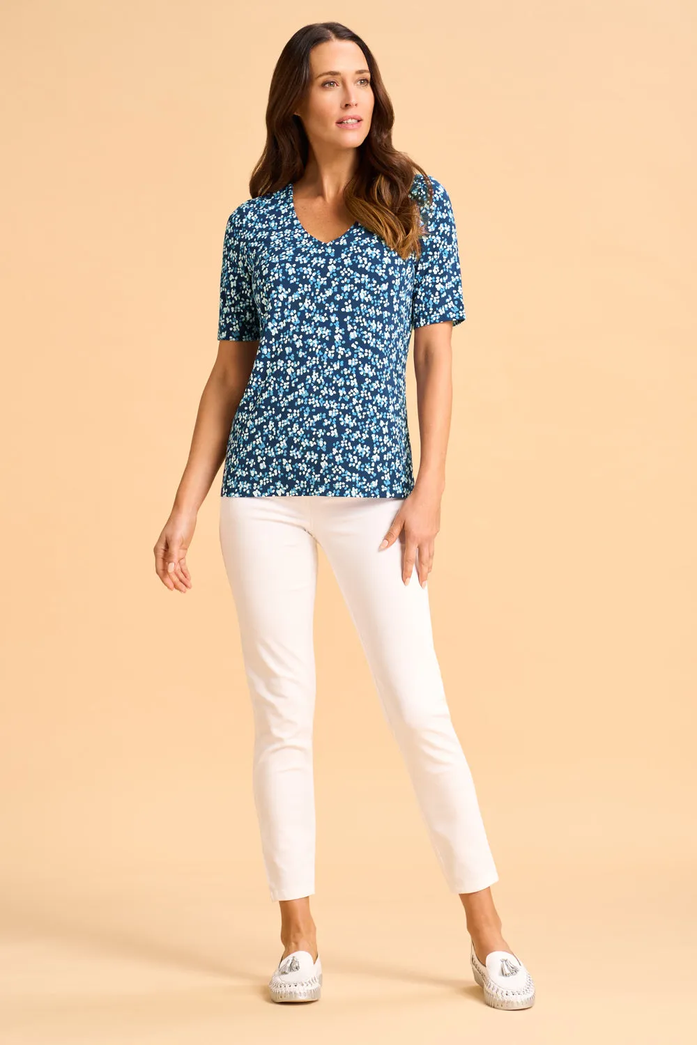 1/2 Sleeve V-Neck Tee - Ink Multi Spot