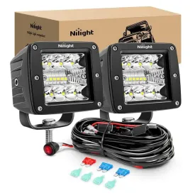3 Inch 42W Spot Flood Square LED Pods (Pair) | 16AWG Wire 3Pin Switch