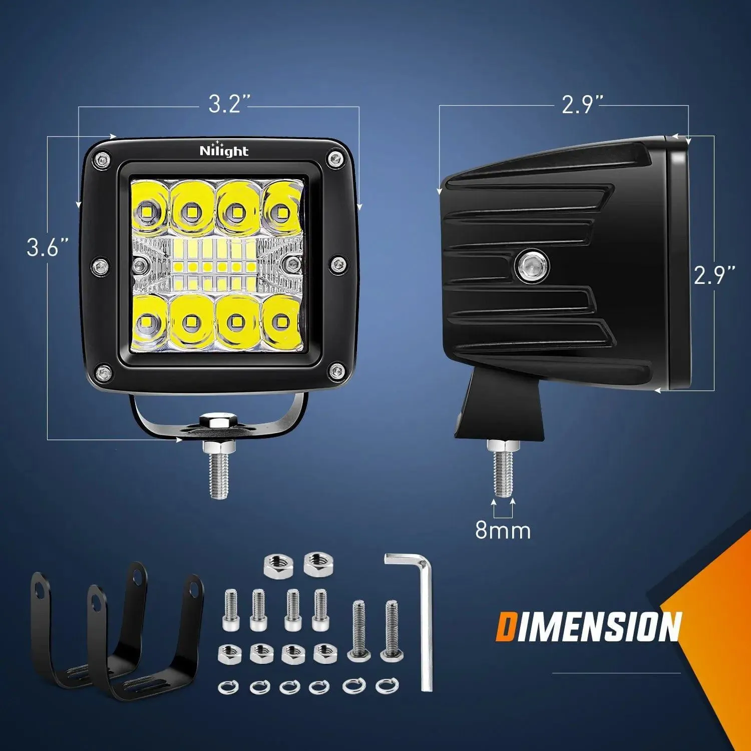 3 Inch 42W Spot Flood Square LED Pods (Pair) | 16AWG Wire 3Pin Switch