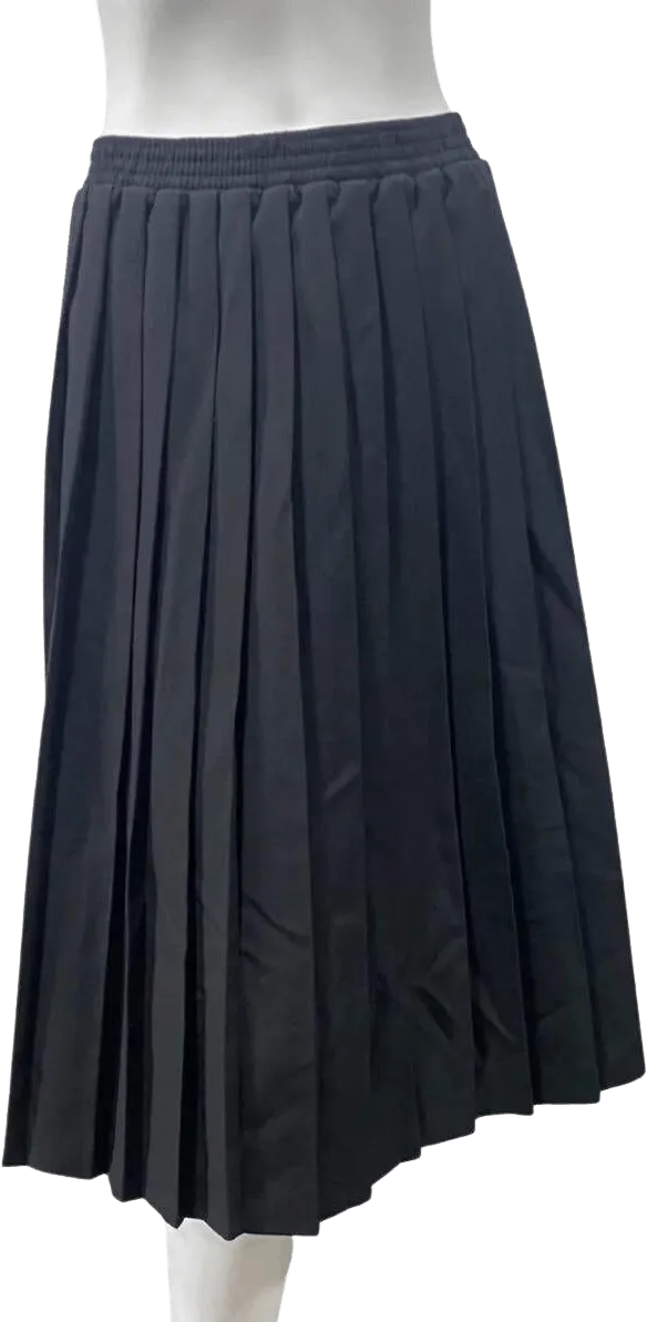 '80s Dark Academia Black Accordion Pleated Midi Skirt by Cricket Lane
