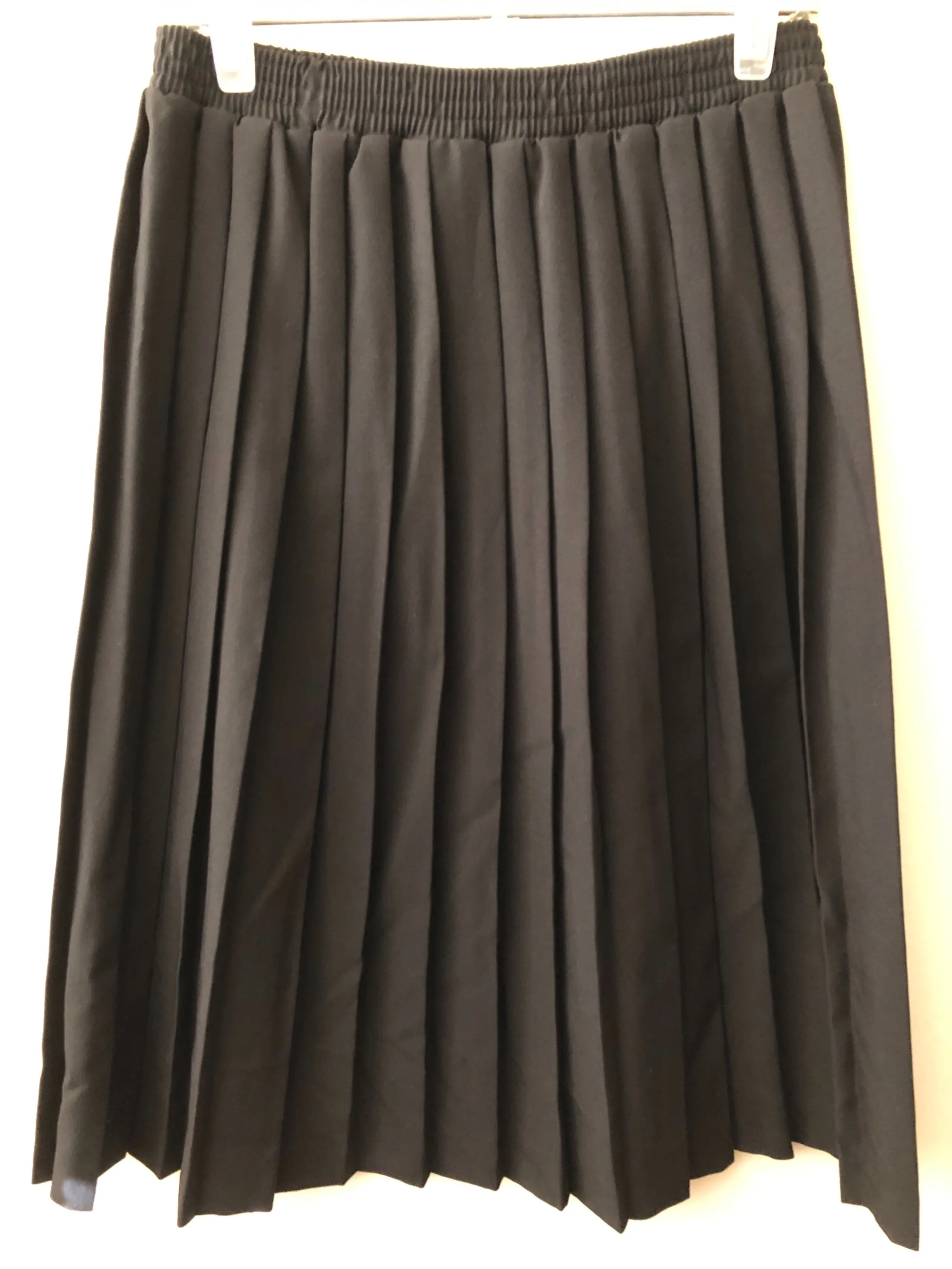 '80s Dark Academia Black Accordion Pleated Midi Skirt by Cricket Lane