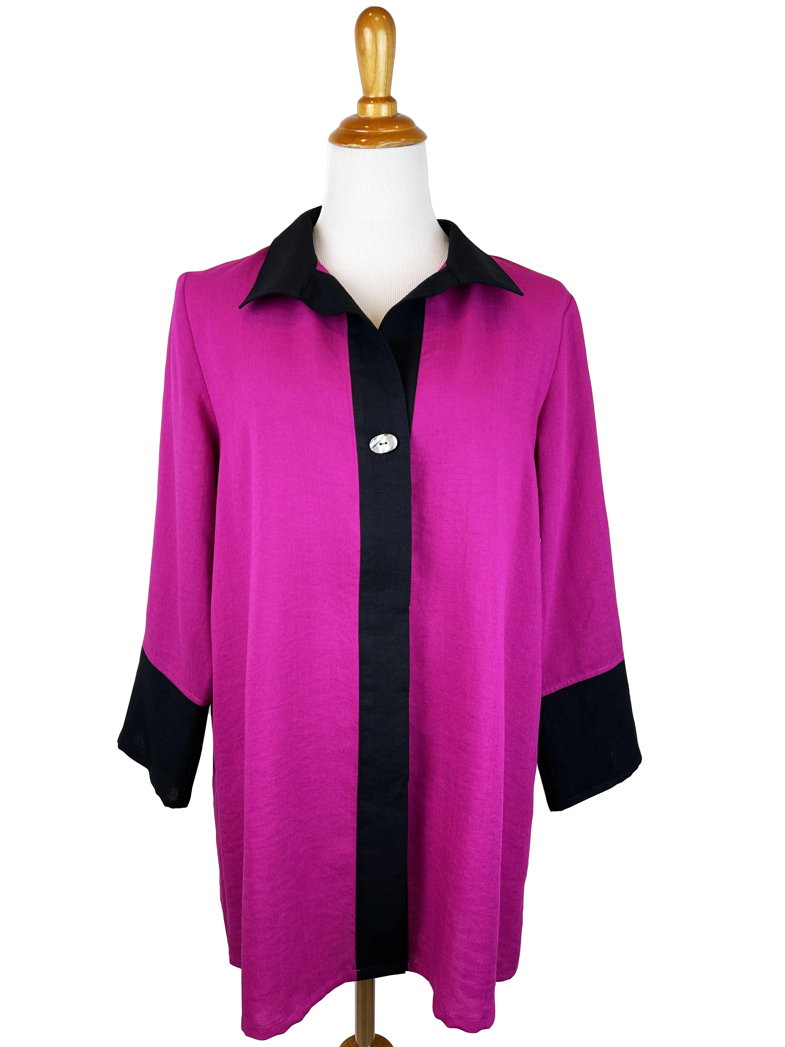 AA365BT - Esther Linen Blouse with Black Trim