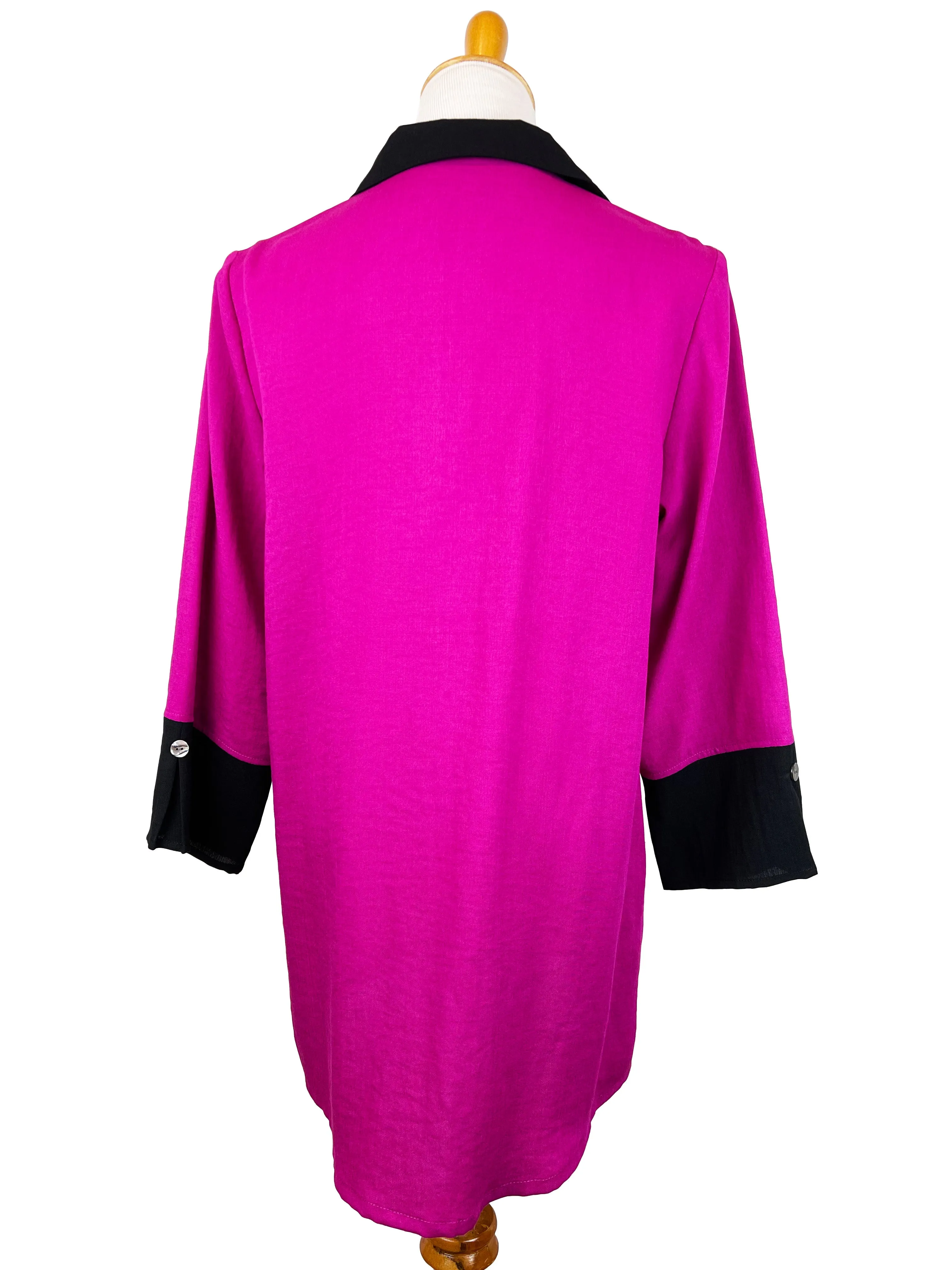 AA365BT - Esther Linen Blouse with Black Trim