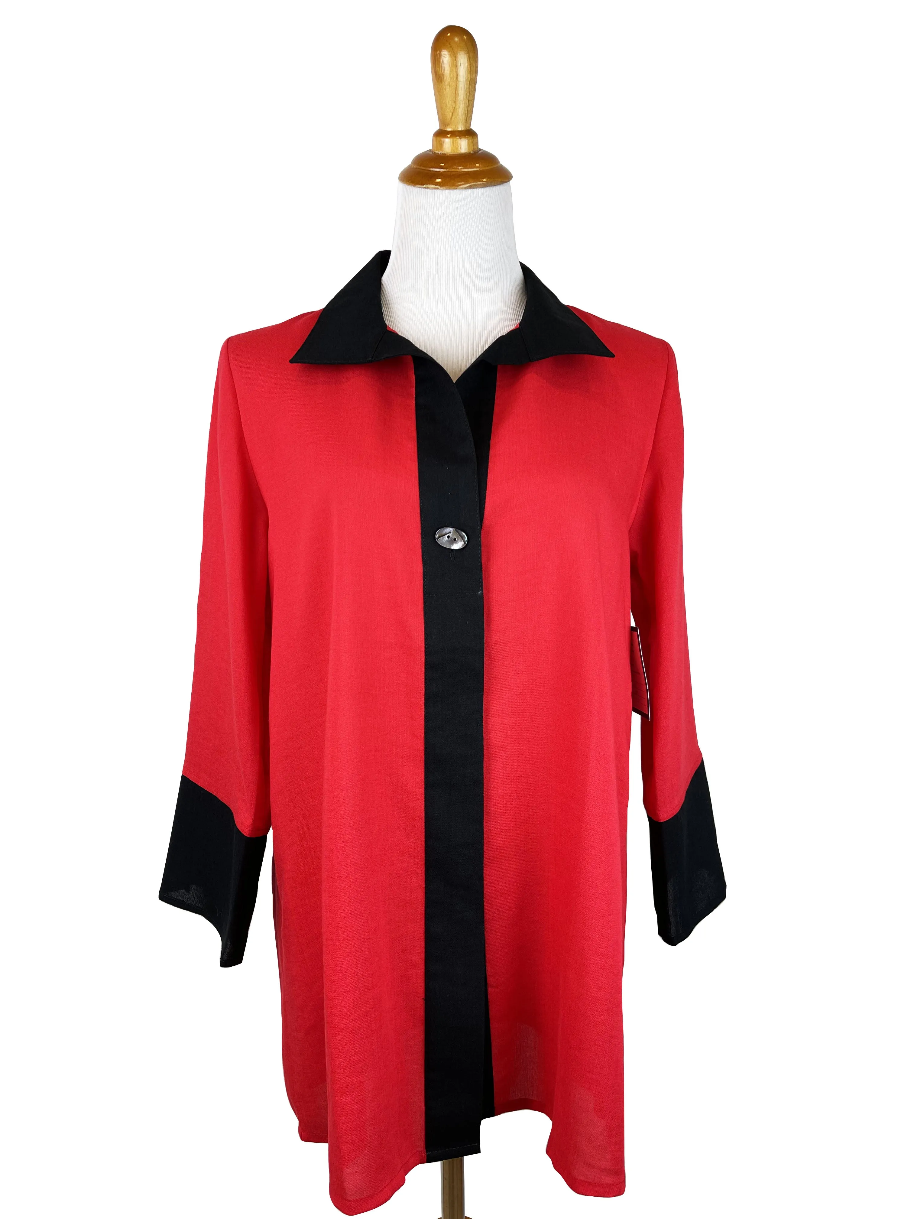 AA365BT - Esther Linen Blouse with Black Trim