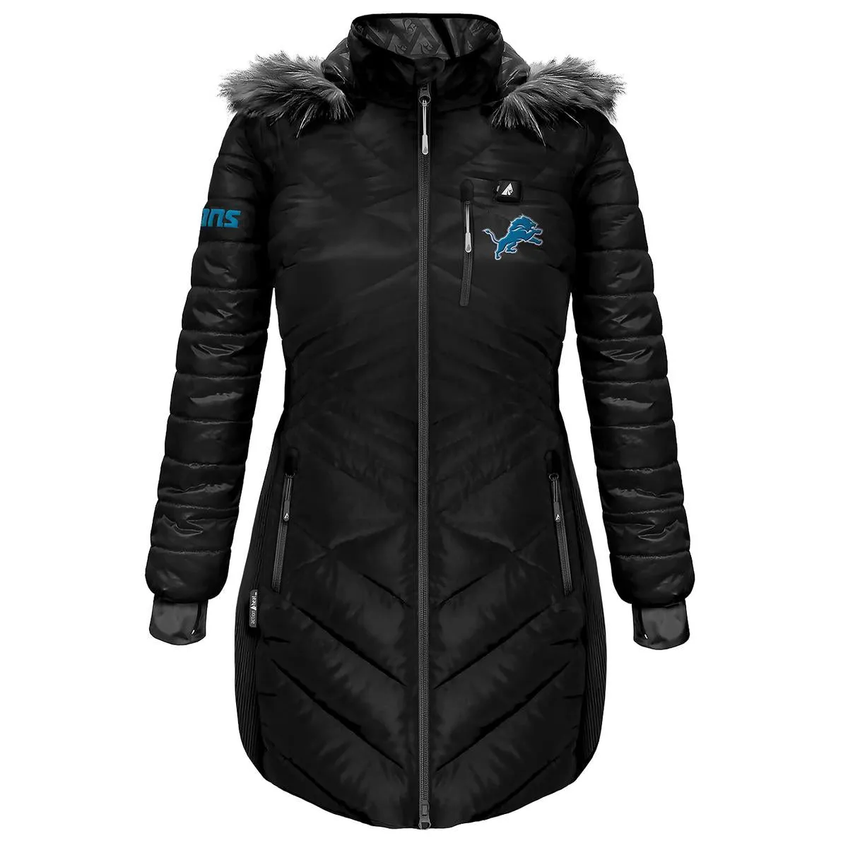ActionHeat Detroit Lions 5V Women's Long Puffer Battery Heated Jacket