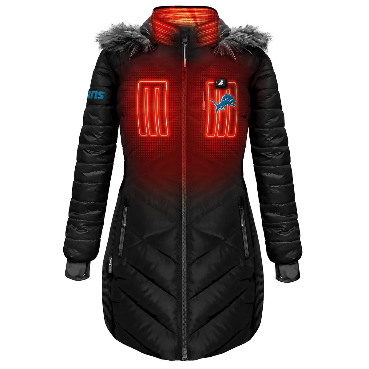 ActionHeat Detroit Lions 5V Women's Long Puffer Battery Heated Jacket