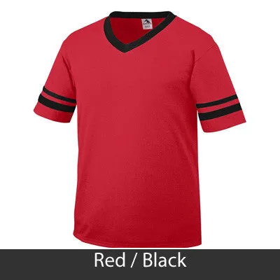 Alpha Delta Pi V-Neck Jersey with Striped Sleeves - 360 - TWILL