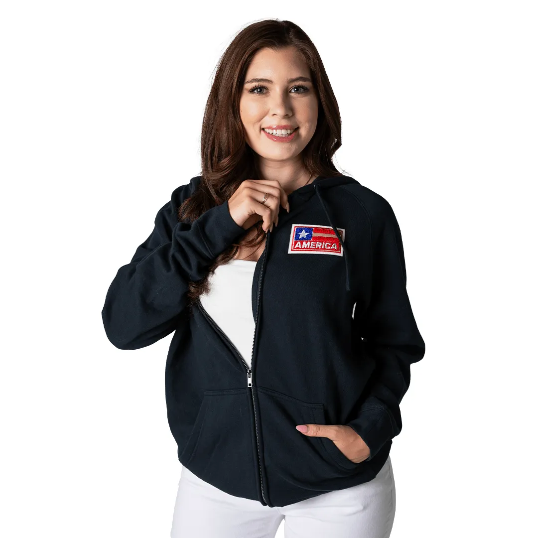 America Chenille Patch Zip Hoodie