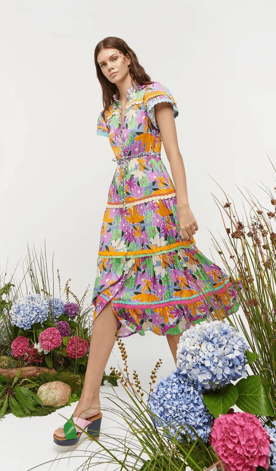 Aneeta Scalloped Detail Print Dress
