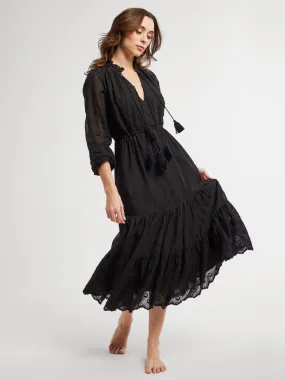 Astrid Dress in Black Petal Embroidery