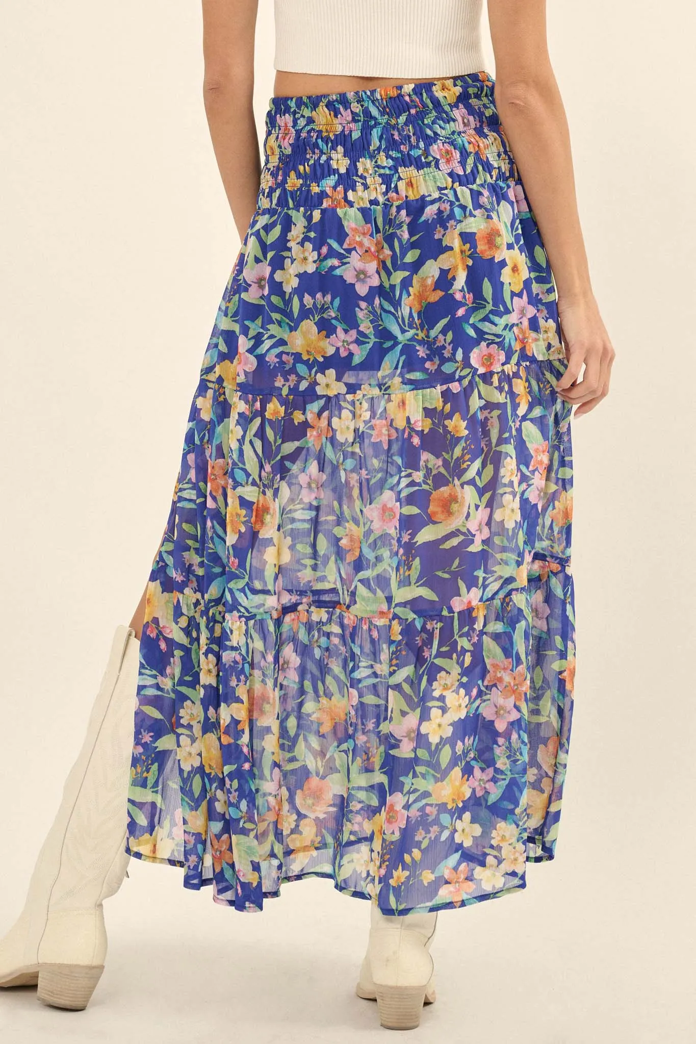Bahama Mama Floral Chiffon Tiered Maxi Skirt
