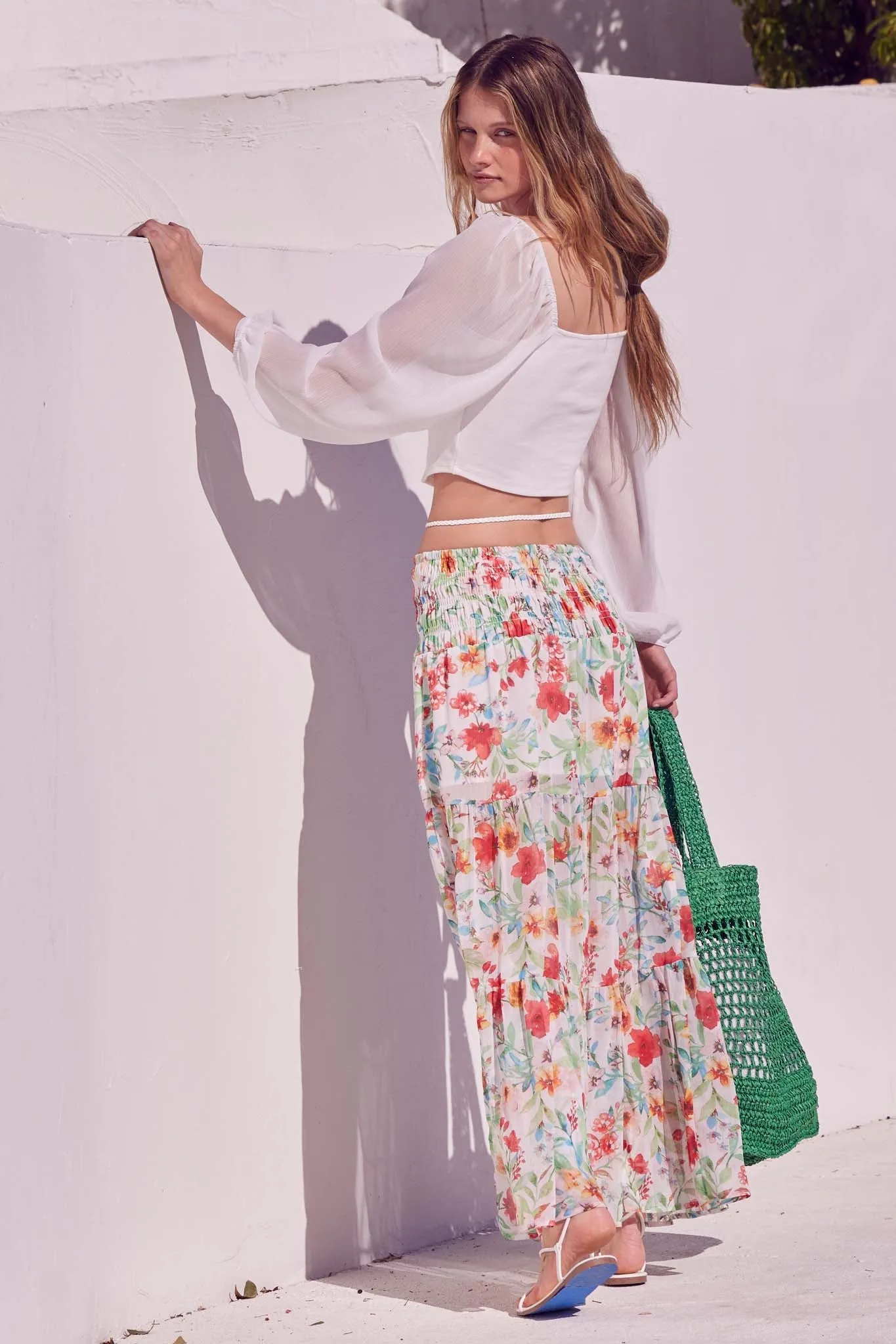 Bahama Mama Floral Chiffon Tiered Maxi Skirt