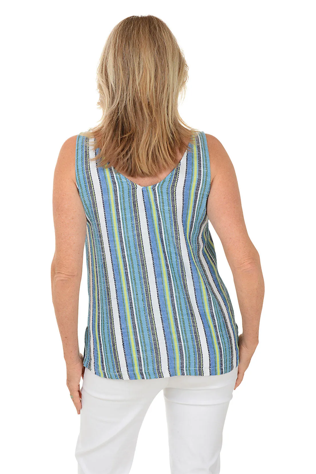 Baja Striped Linen Blend Sleeveless Blouse