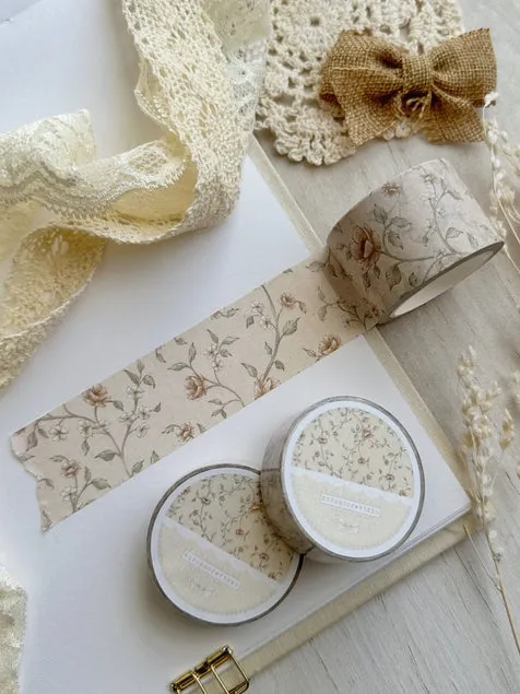 Beige Red Floral Washi Tape 30mm