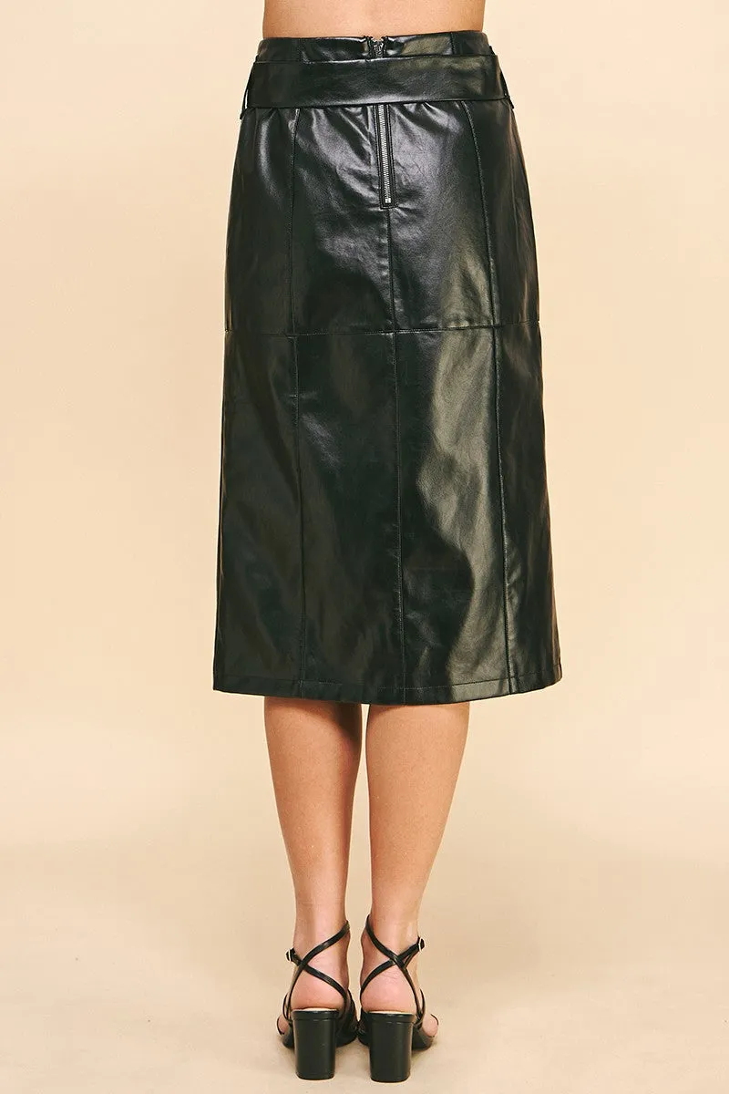 BELTED LEATHER MIDI SKIRT