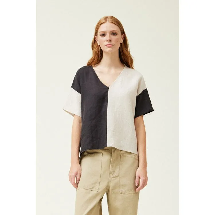 Berkley Grade and Gather Two Tone Linen Blouse