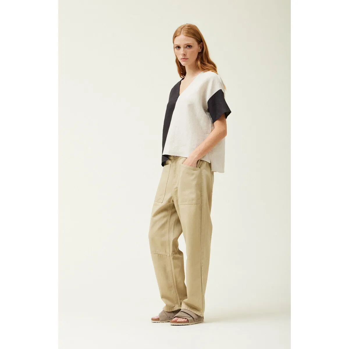 Berkley Grade and Gather Two Tone Linen Blouse
