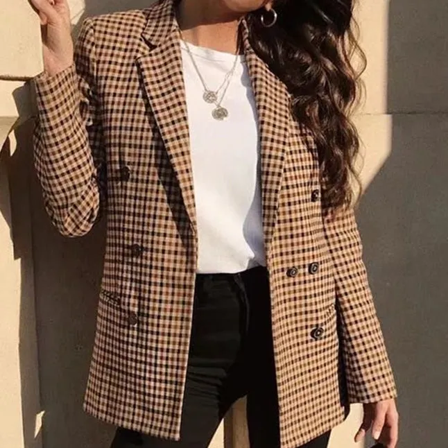 BerriesJam - 2024Plaid Lapel Collar Double Breasted Chic Blazer