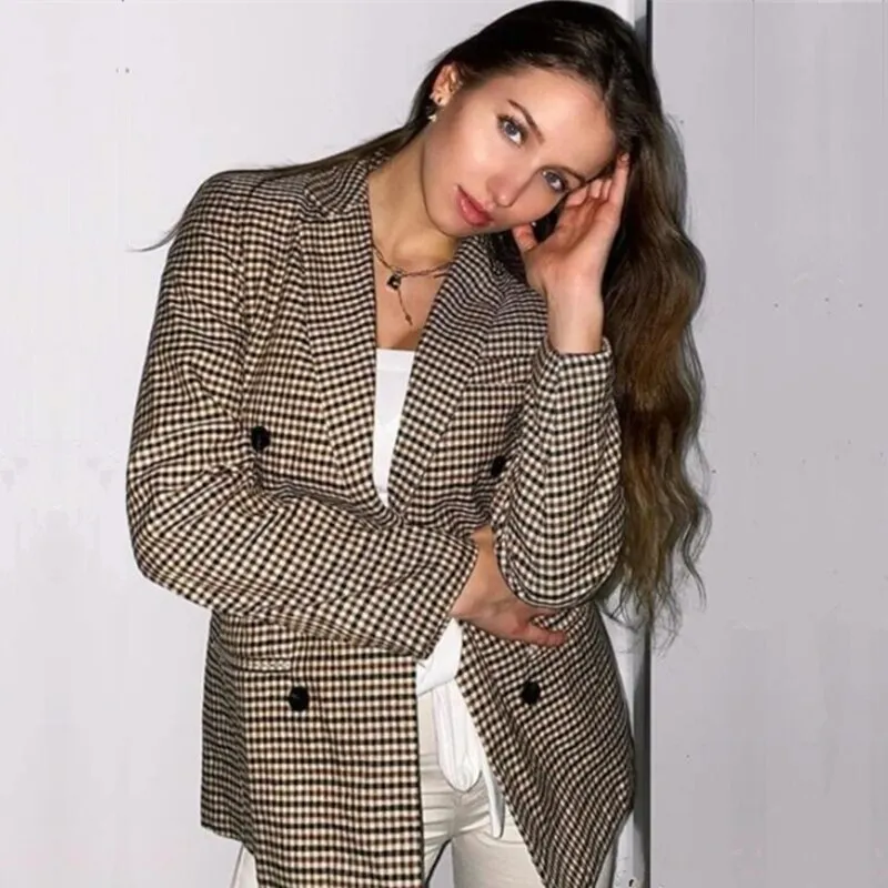 BerriesJam - 2024Plaid Lapel Collar Double Breasted Chic Blazer