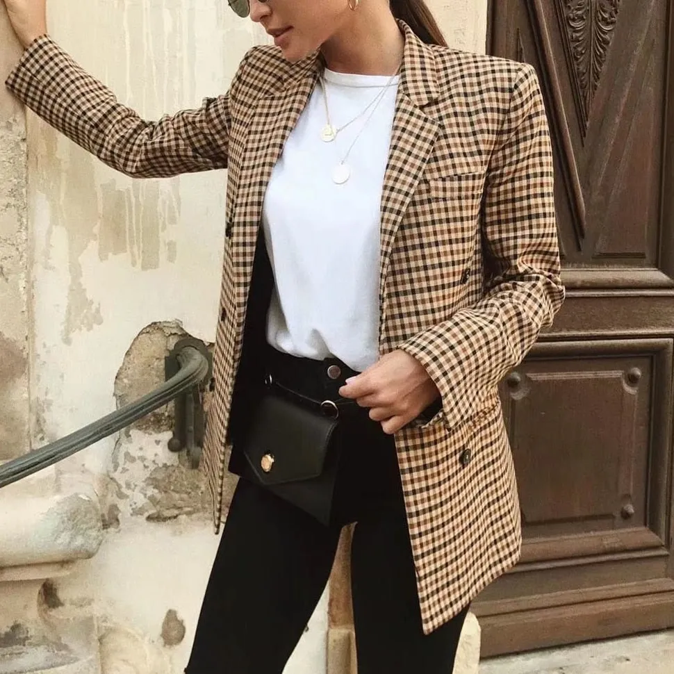 BerriesJam - 2024Plaid Lapel Collar Double Breasted Chic Blazer
