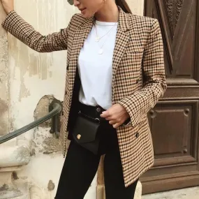BerriesJam - 2024Plaid Lapel Collar Double Breasted Chic Blazer