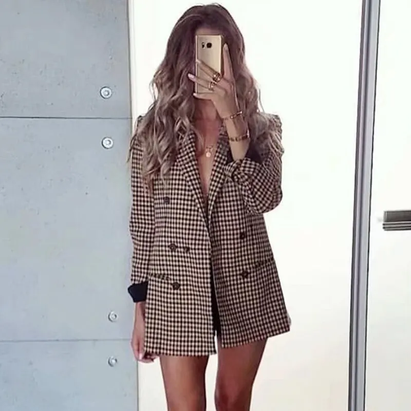 BerriesJam - 2024Plaid Lapel Collar Double Breasted Chic Blazer