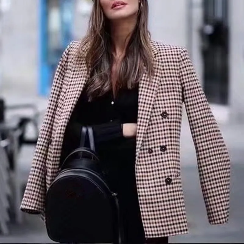 BerriesJam - 2024Plaid Lapel Collar Double Breasted Chic Blazer