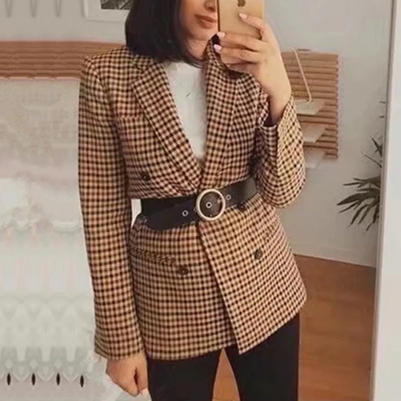BerriesJam - 2024Plaid Lapel Collar Double Breasted Chic Blazer