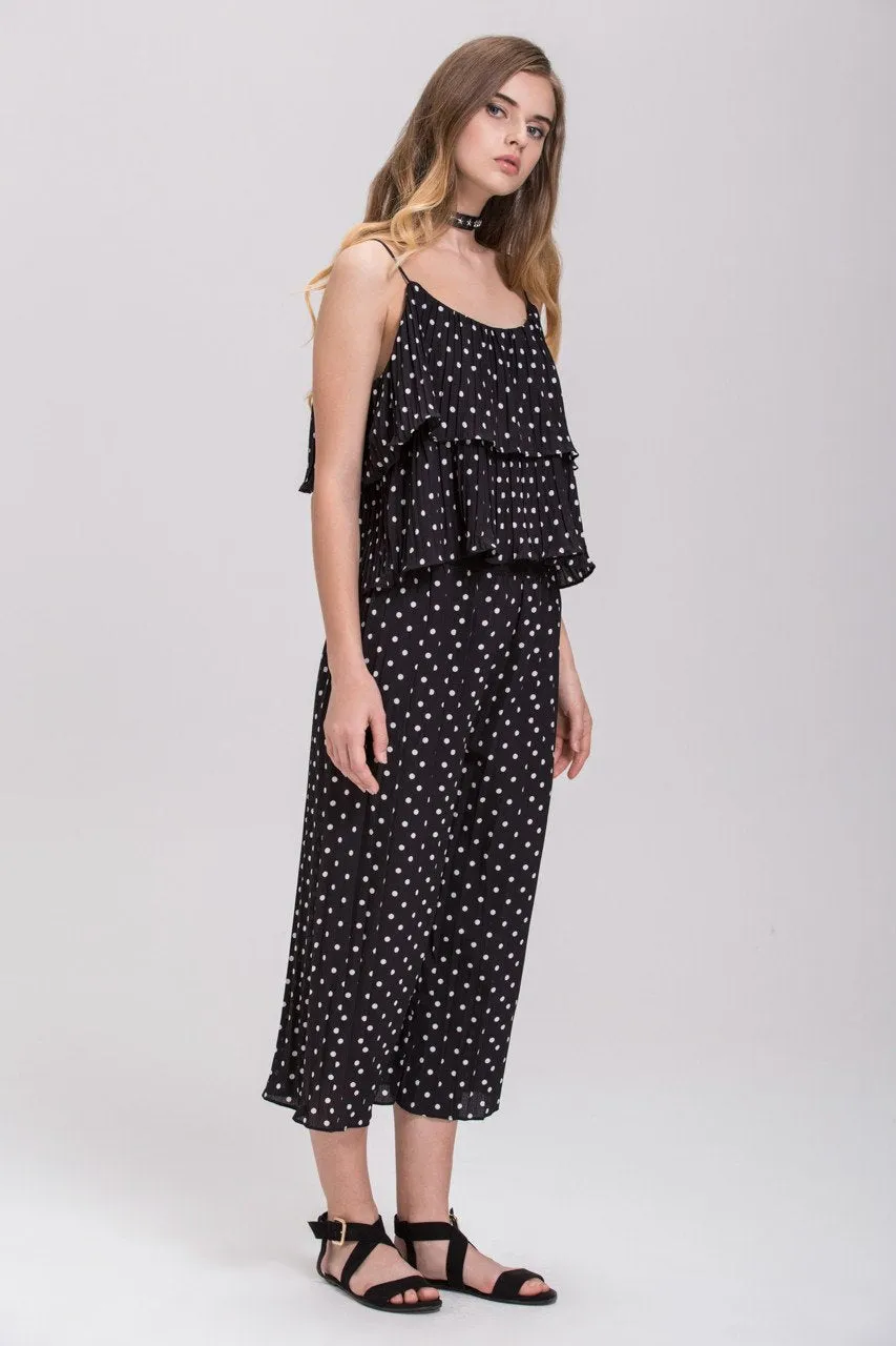 Black Polkadot Pleated Tiered Ruffle Co-ord
