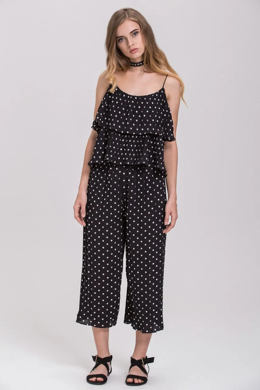 Black Polkadot Pleated Tiered Ruffle Co-ord