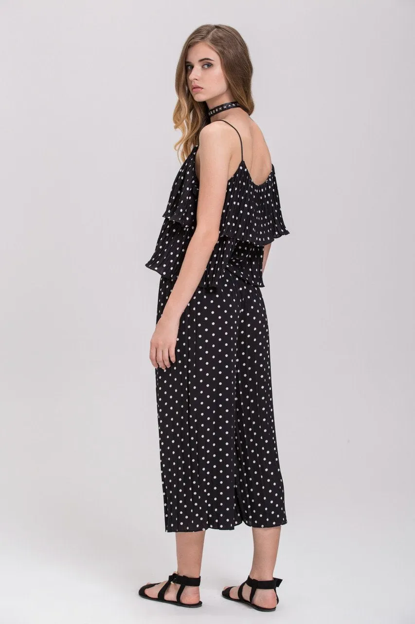 Black Polkadot Pleated Tiered Ruffle Co-ord