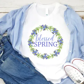 blessed SPRING Floral Wreath White T-Shirt