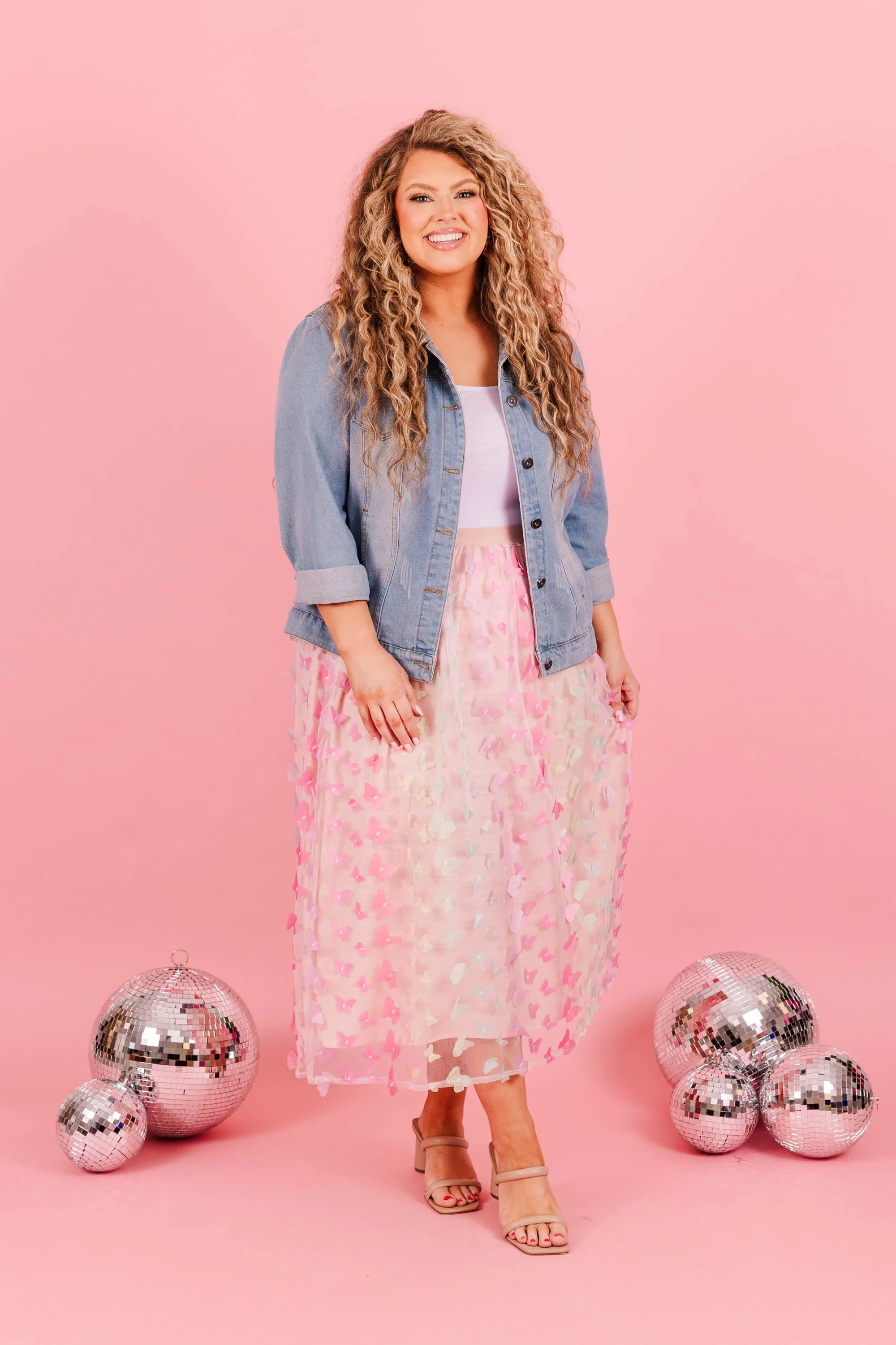 Butterfly Magic Midi Skirt, Pink