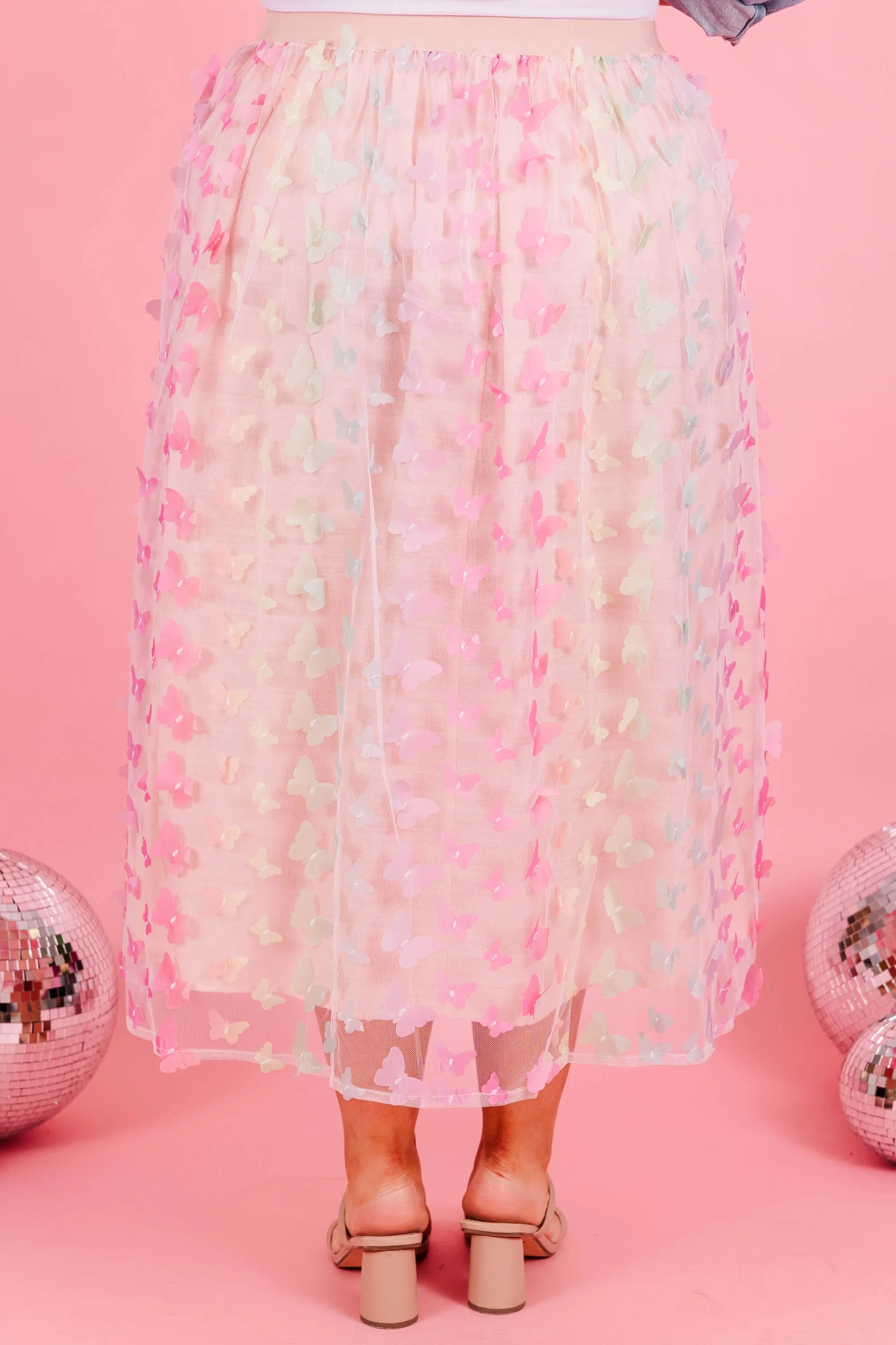 Butterfly Magic Midi Skirt, Pink