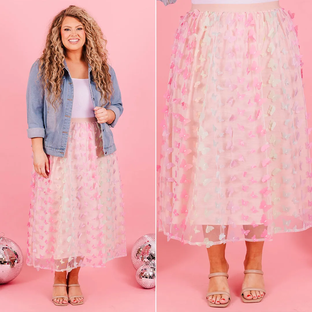 Butterfly Magic Midi Skirt, Pink