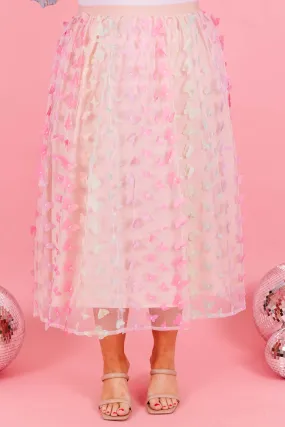 Butterfly Magic Midi Skirt, Pink
