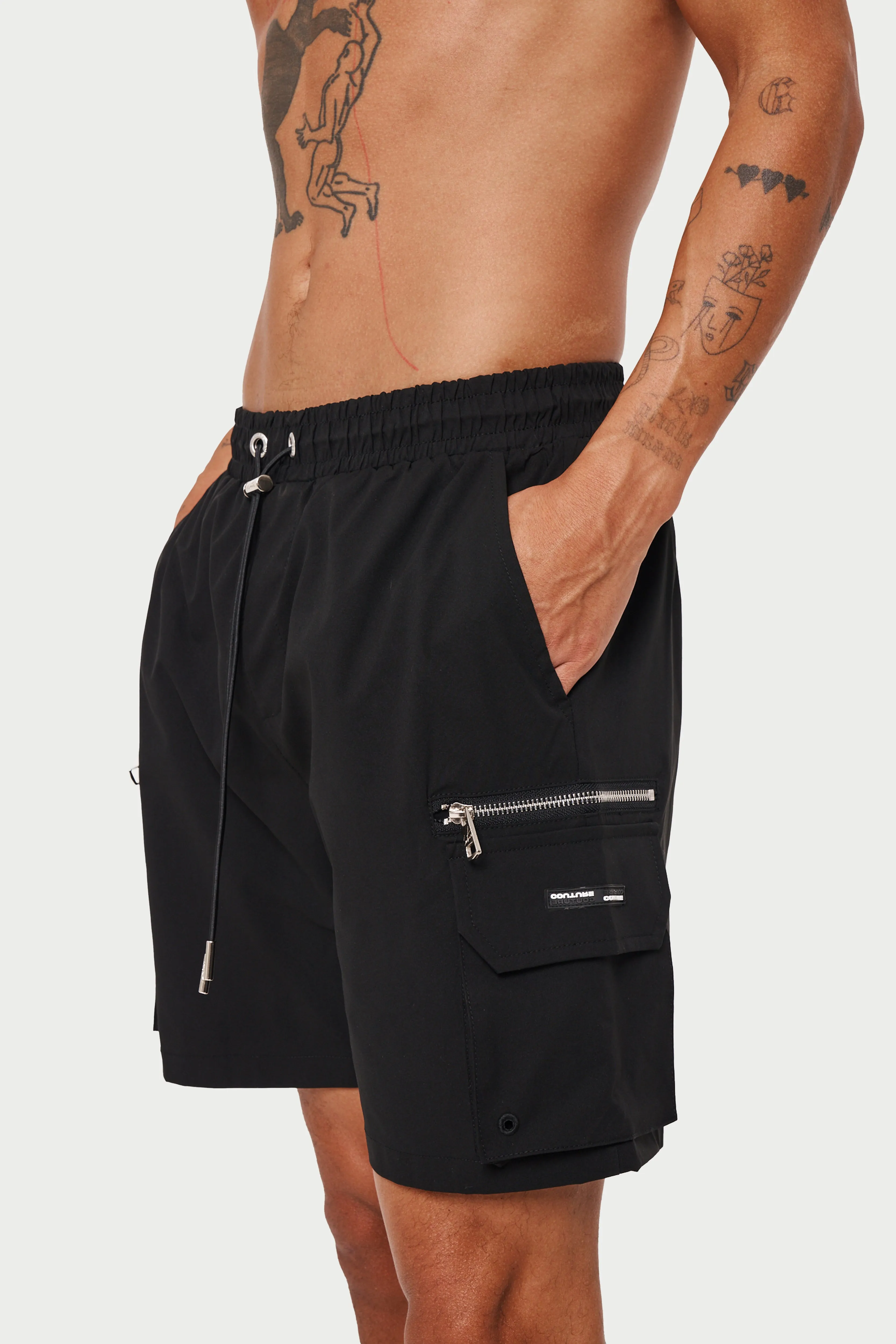 CARGO POCKET SWIM SHORT - BLACK