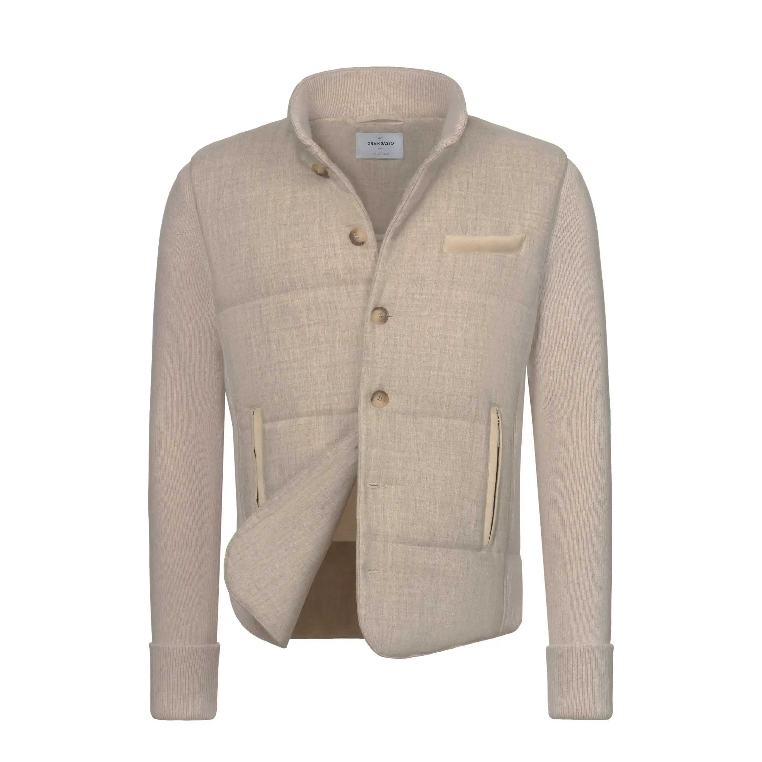 Cashmere-Wool Hooded Jacket in Beige