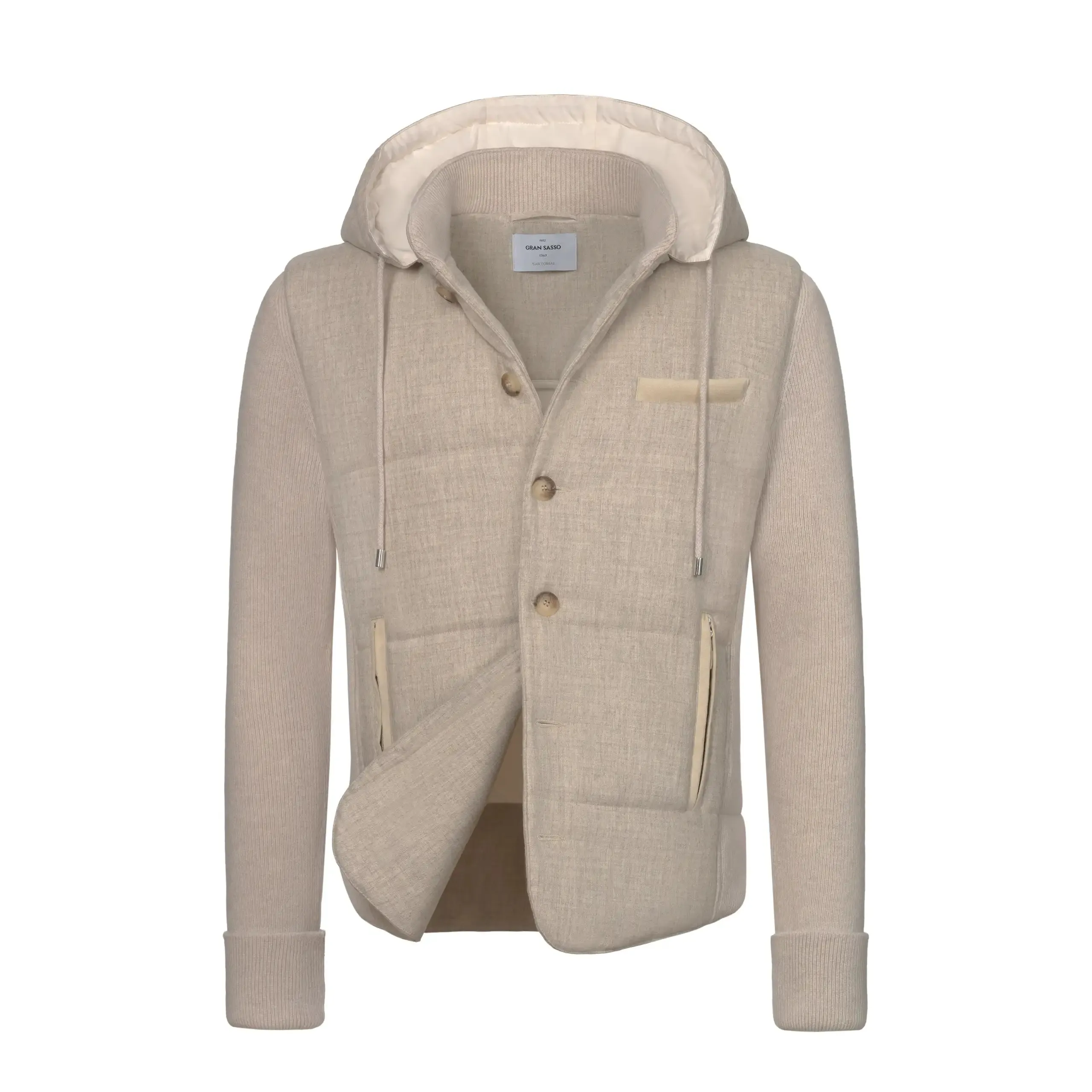 Cashmere-Wool Hooded Jacket in Beige
