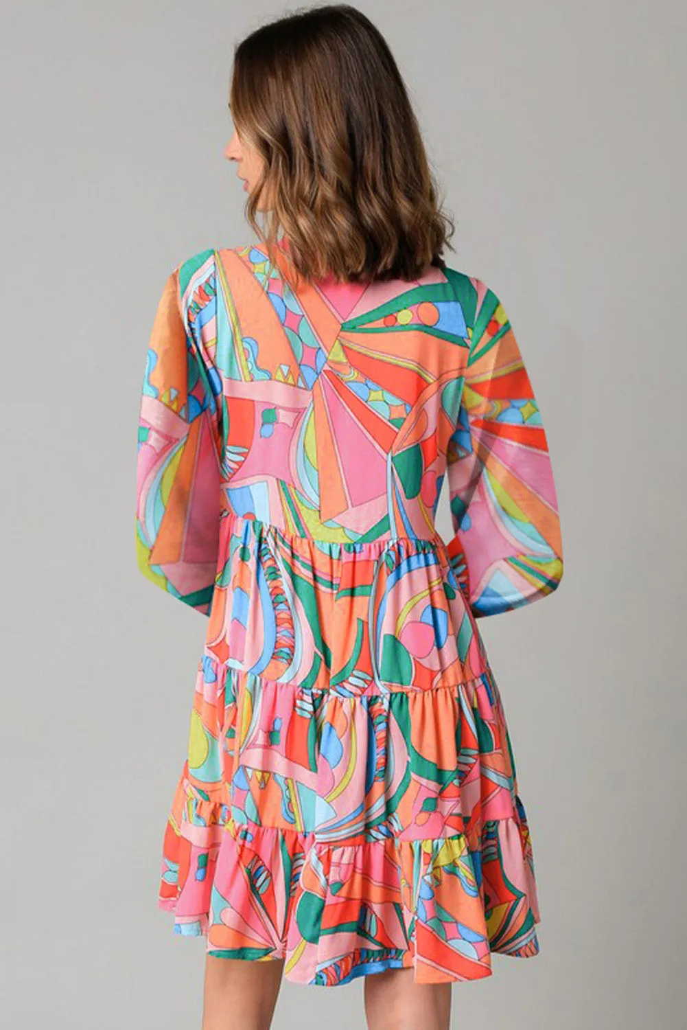 Chic Print Tie Neck Mini Dress