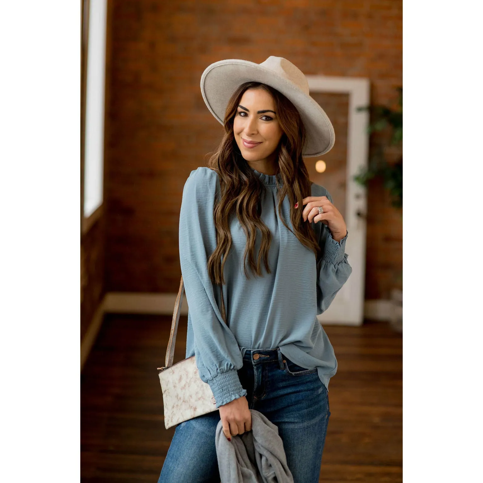 Cinched Long Sleeve Blouse