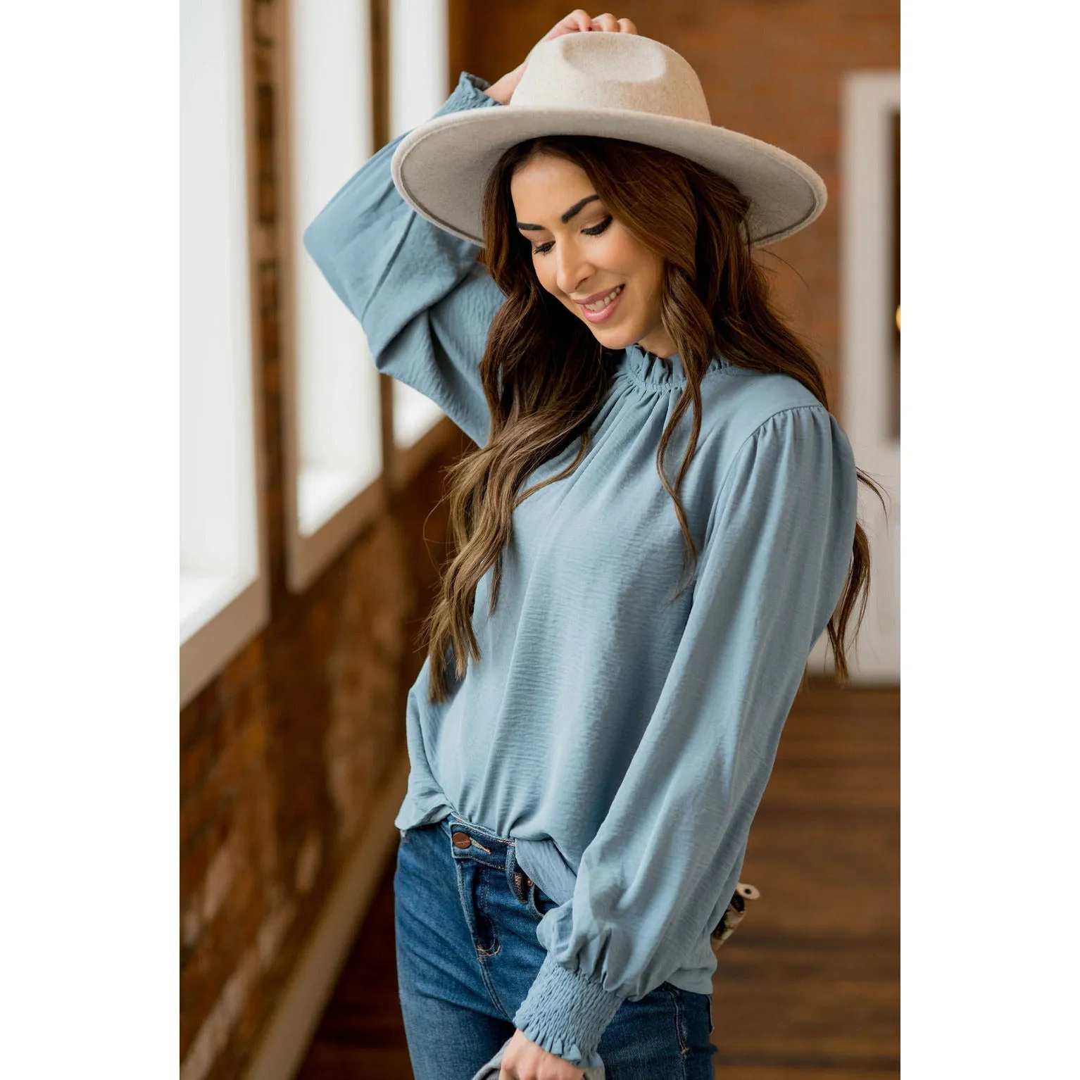 Cinched Long Sleeve Blouse