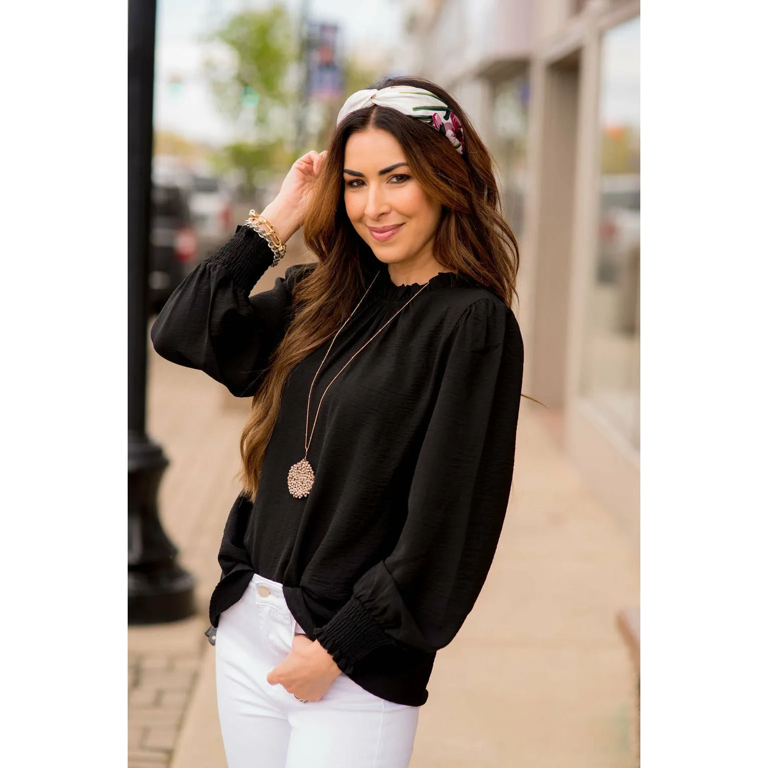 Cinched Long Sleeve Blouse