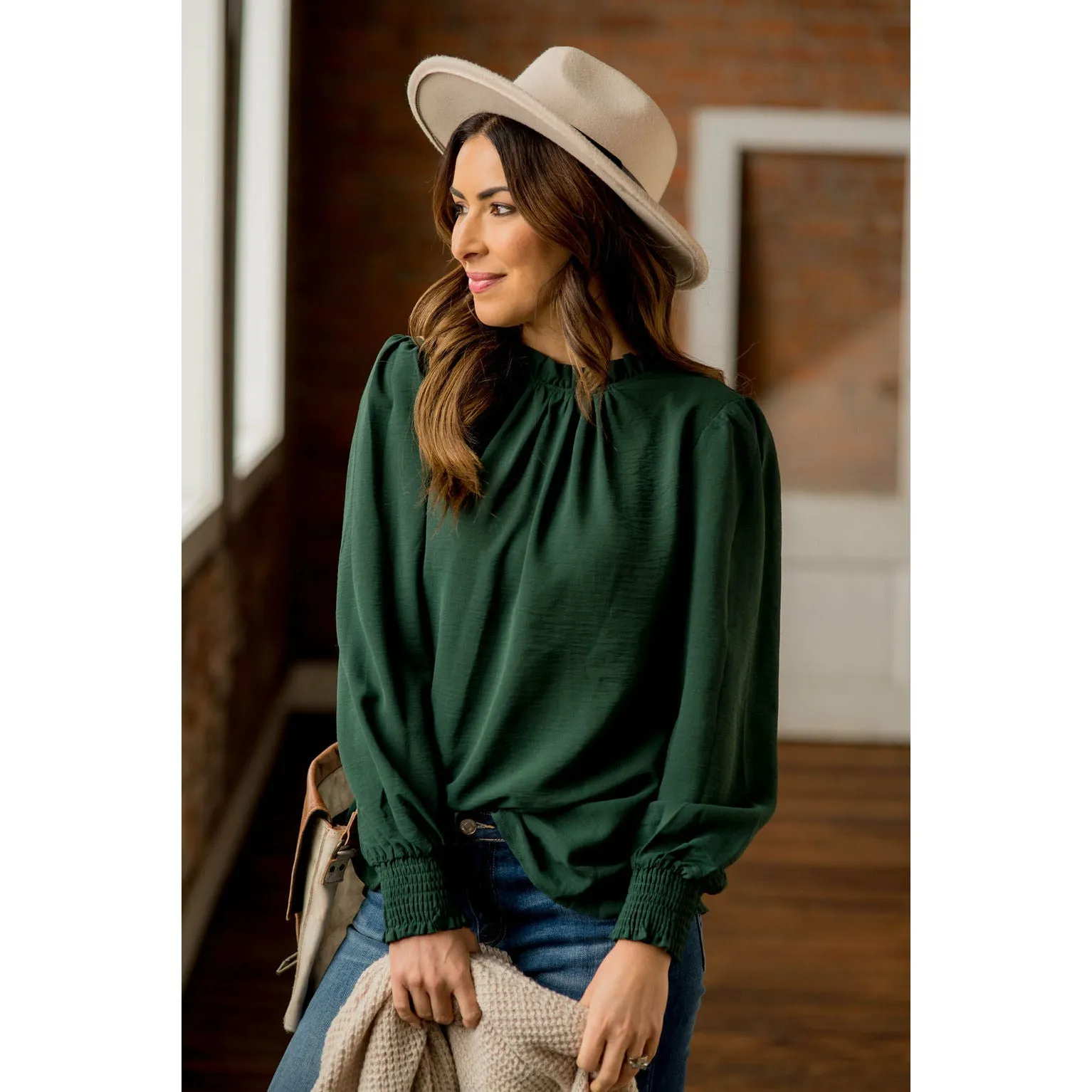 Cinched Long Sleeve Blouse